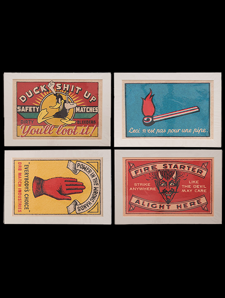 Buy Dirty Rotten Bleeder Art - Set of 4 limited edition matchbox, duck shit up, like the devil may care, power in the wrong hands, not for a pipe