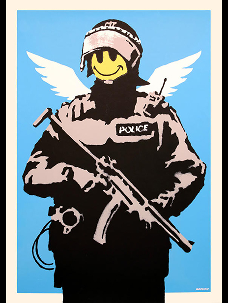 Banksy Flying Copper Blue Rare print With Pest Control COA