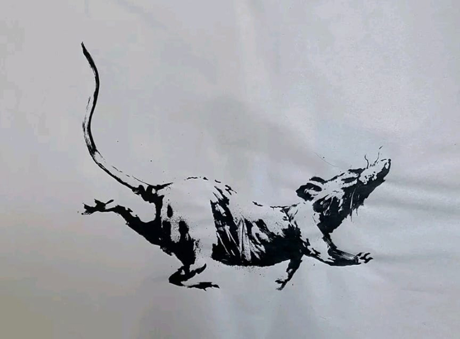 Banksy Rat poster - one of a set of two from a Banksy shop event in Croydon 2019