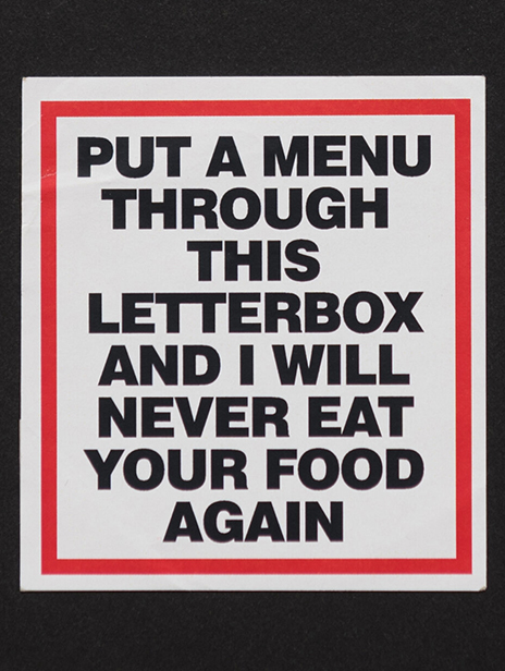 BANKSY STICKER - PUT A MENU THROUGH THIS LETTERBOX - POW