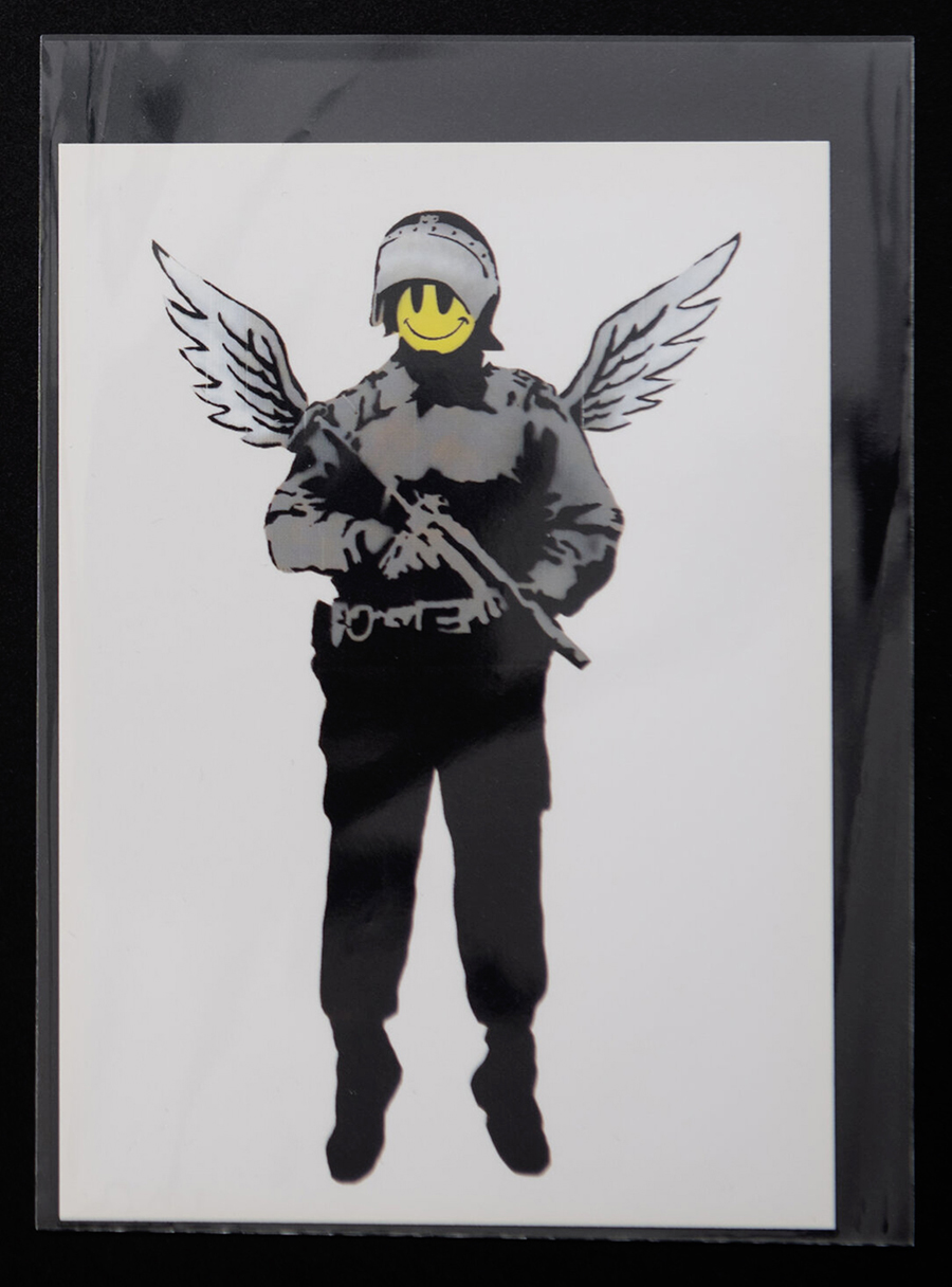Banksy vs Warhol 2007 exhibition post card - Flying Copper