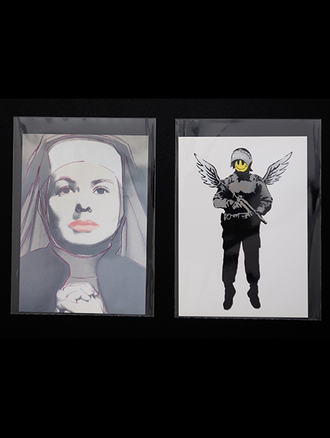 Banksy vs Warhol 2007 exhibition post cards - GDP Dismaland print Flying Copper