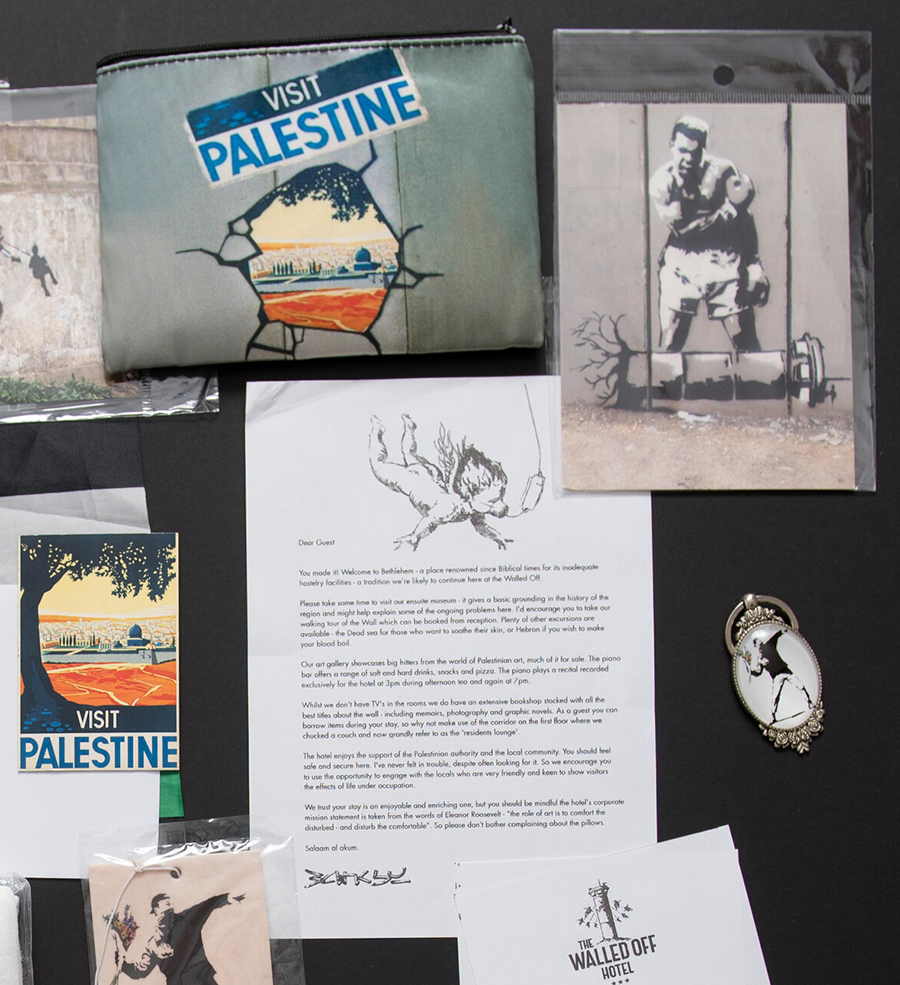 Banksy - Guest letter, Key ring and purse From the Walled off Hotel