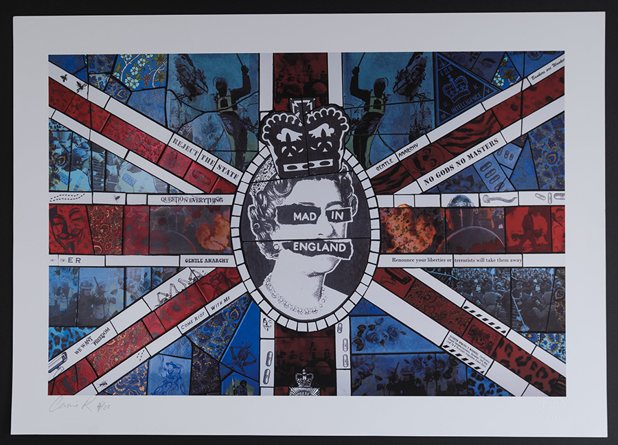 Carrie Reichardt - Mad in England - Queen on Union Jack signed art print