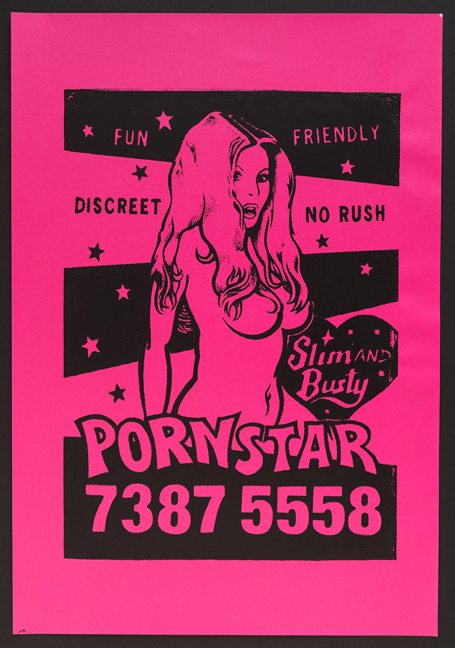 Carrie Reichardt - Porn Star poster - black print on flourescent pink background