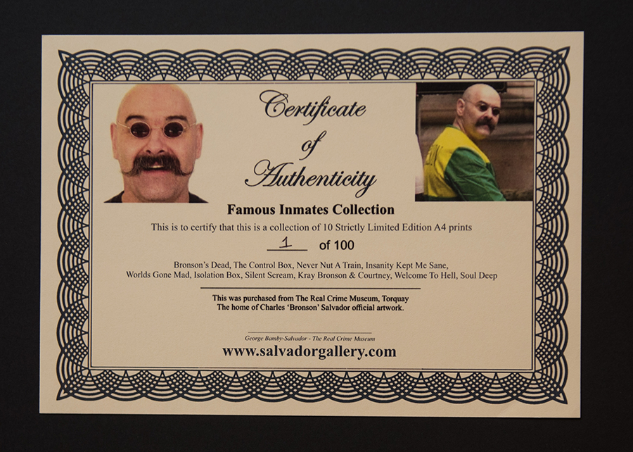 Charles Bronson - Famous Inmates Collection - certificate of authenticity