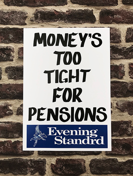 Dr D Moneys Too Tight For Pensions. Evening Standard parody poster 