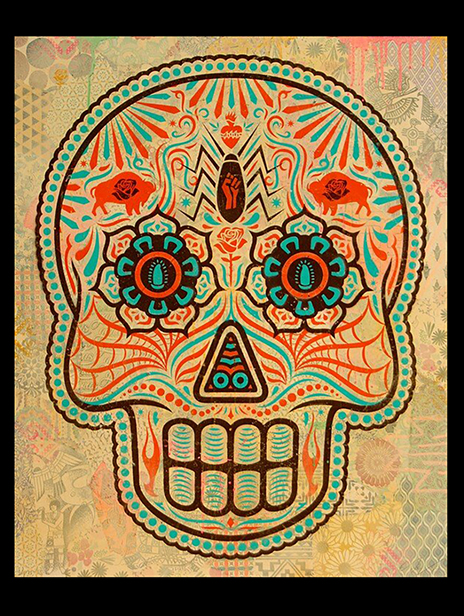 Ernesto Yerena Ganas - Day Of The Dead Skull With Bison And Virgin - Artists proof