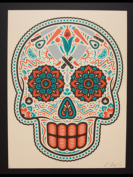 Ernesto Yerena Ganas Day of the dead Sugar Skull With Cleavers for Trejos Tacos