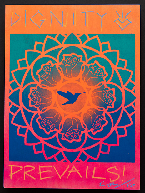 Ernesto Yerena Montejano Dignity Prevails Signed Unique Artwork with Hummingbird and Flowers