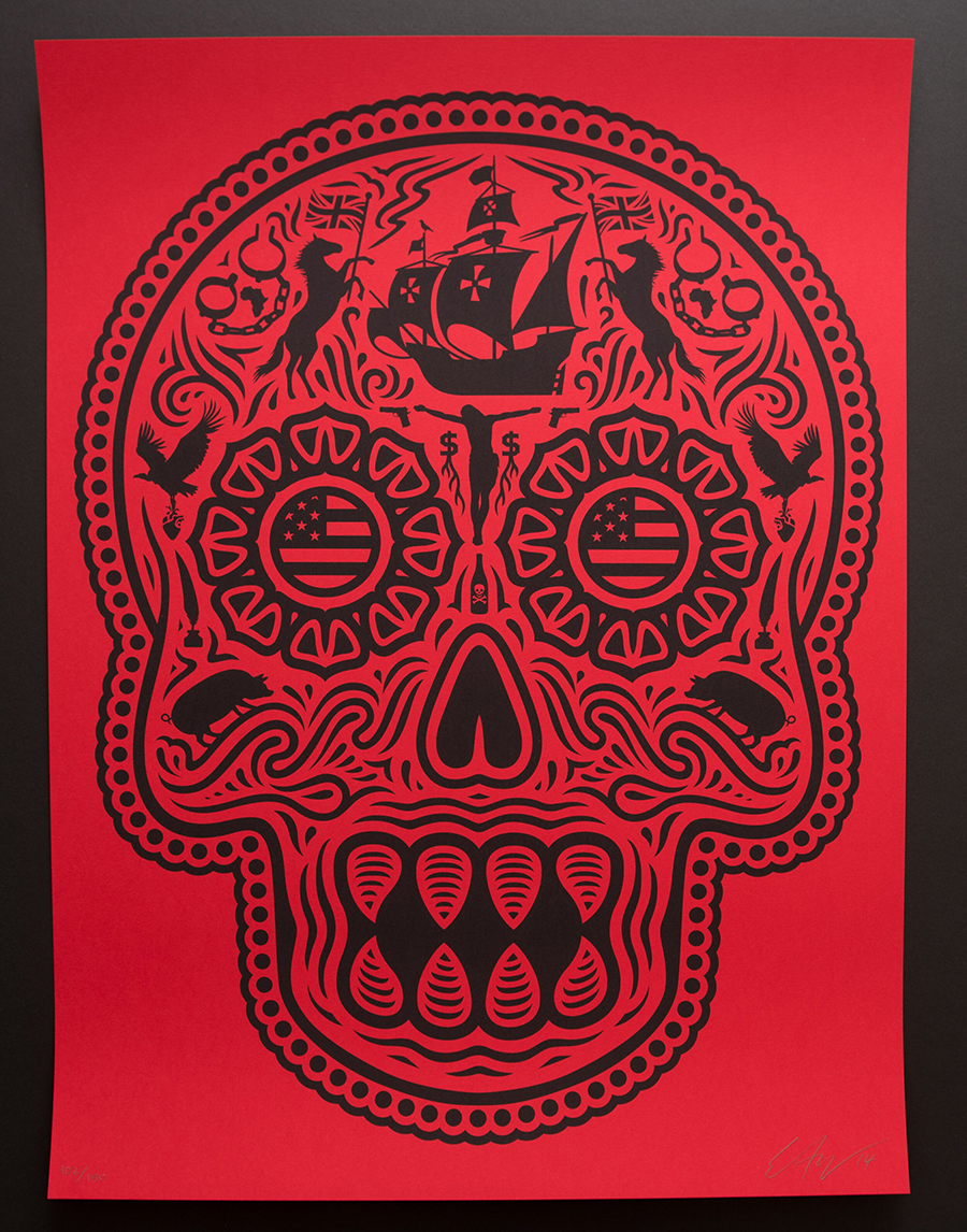 Ernesto Yerena Print - Coloniam Deductam - Red