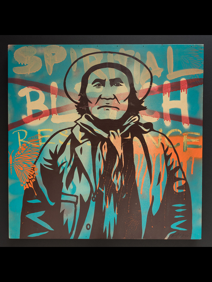 Ernesto Yerena Geronimo, Unique Artwork Spray paint and Stencil on Wooden Panel.