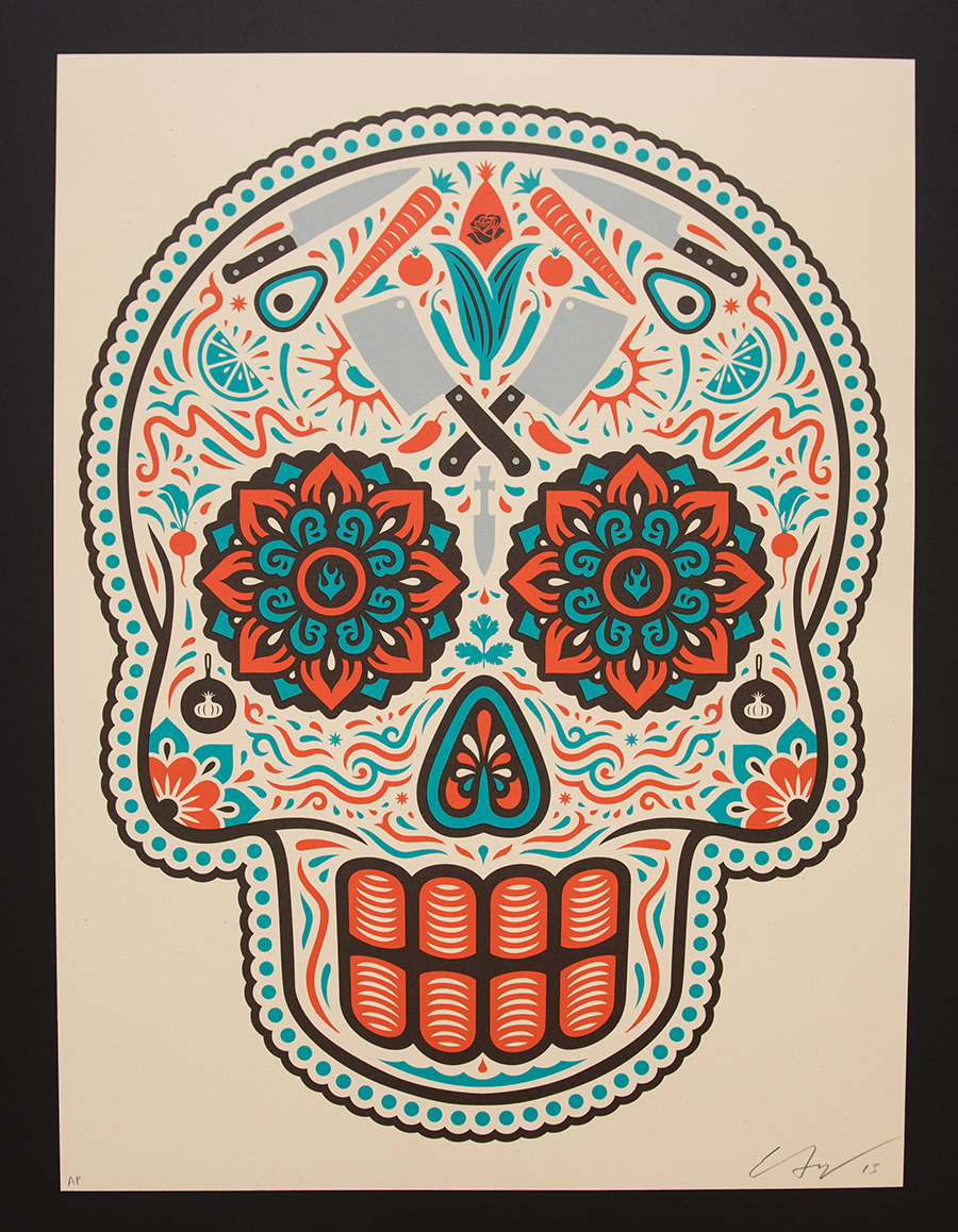 Ernesto Yerena Ganas Day of the dead Skull With Cleavers Signed Limited Edition Art Print