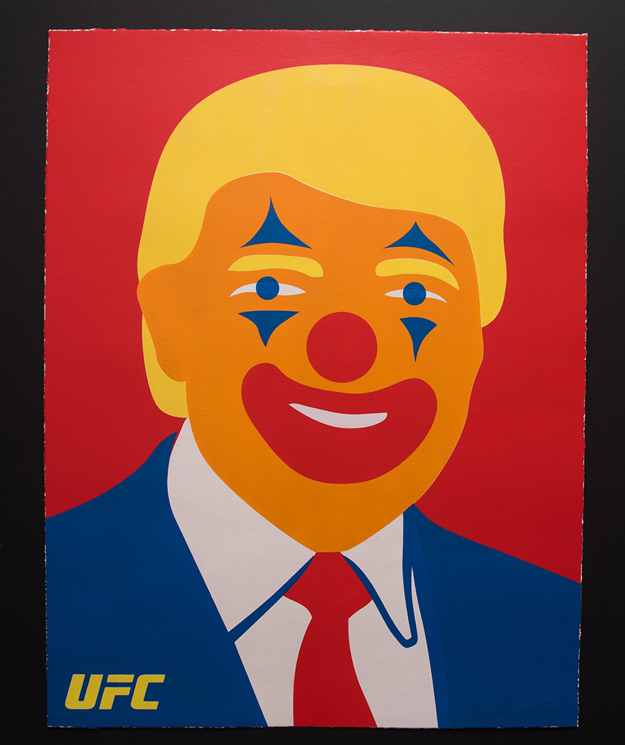 Trump Clown - second in a set of 4 unique hand sprayed artworks by Ernesto Yerena Ganas