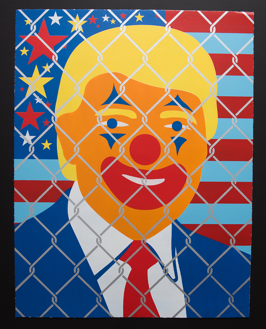 Trump Clown - fourth in a set of 4 unique hand sprayed artworks by Ernesto Yerena Montejano