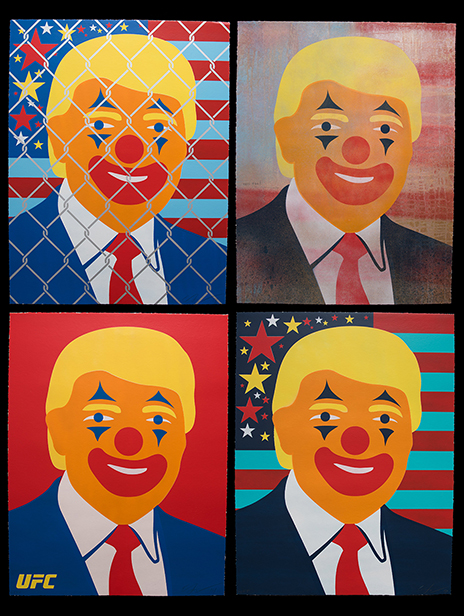 Ernesto Yerena unique set of 4 hand sprayed stencil images of Donald Trump as a clown