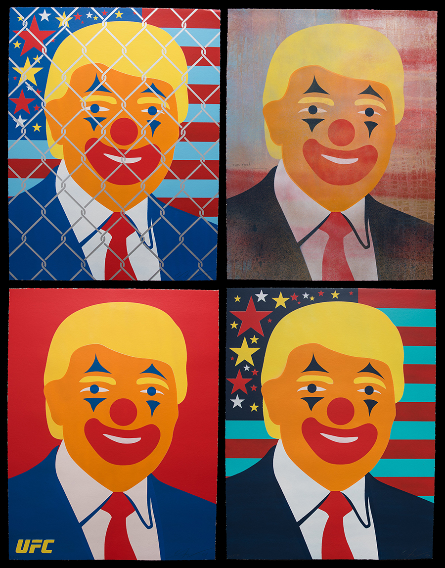 Ernesto Yerena - Trump Clown - unique set of 4 one off hand sprayed artworks