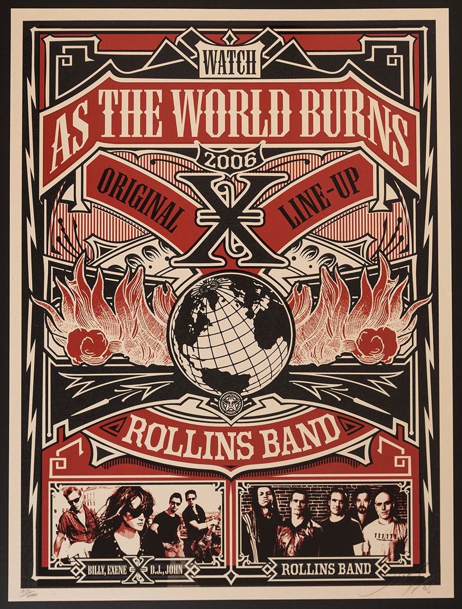 Shepard Fairey Obey As The World Burns Rollins Band poster Signed