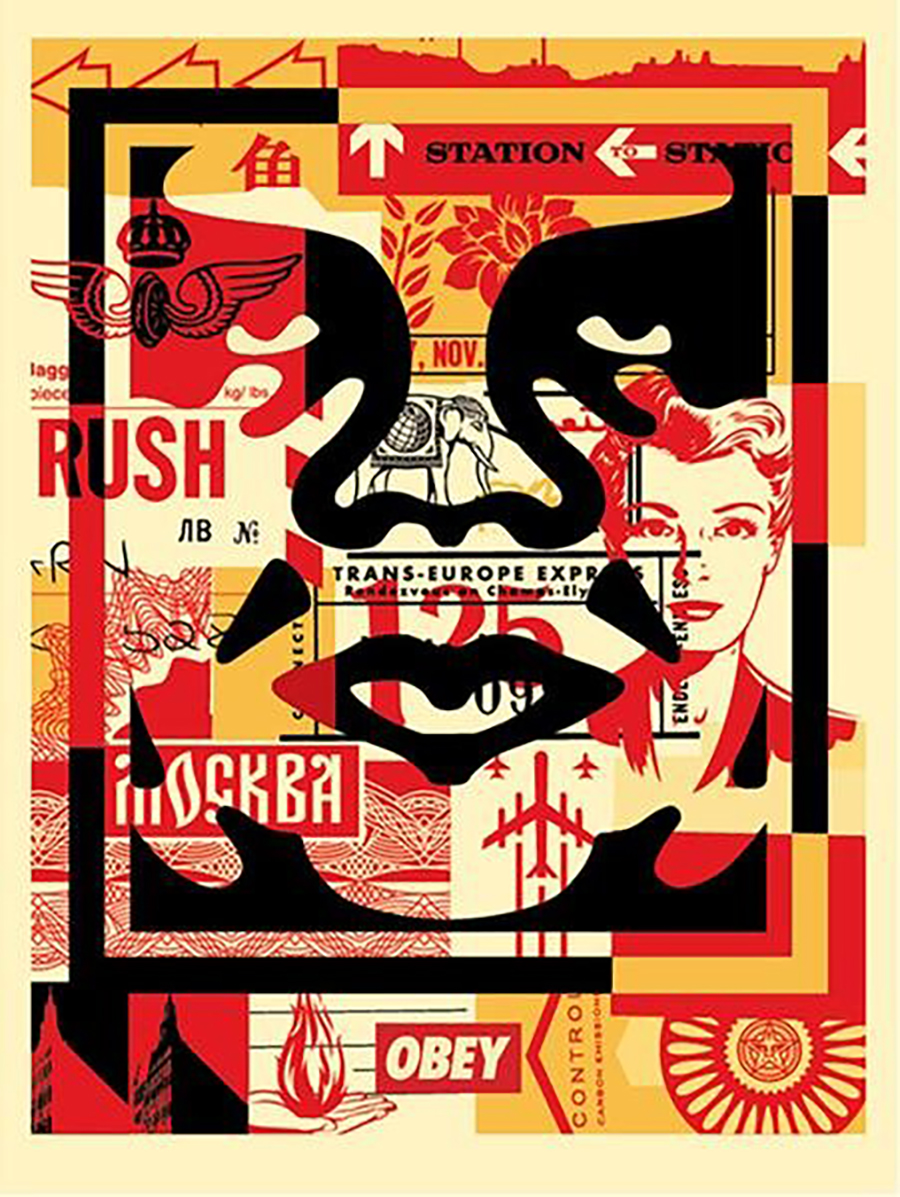 Obey Shepard Fairey 3-Face Collage Signed Offset Lithograph Set - 2 station to station