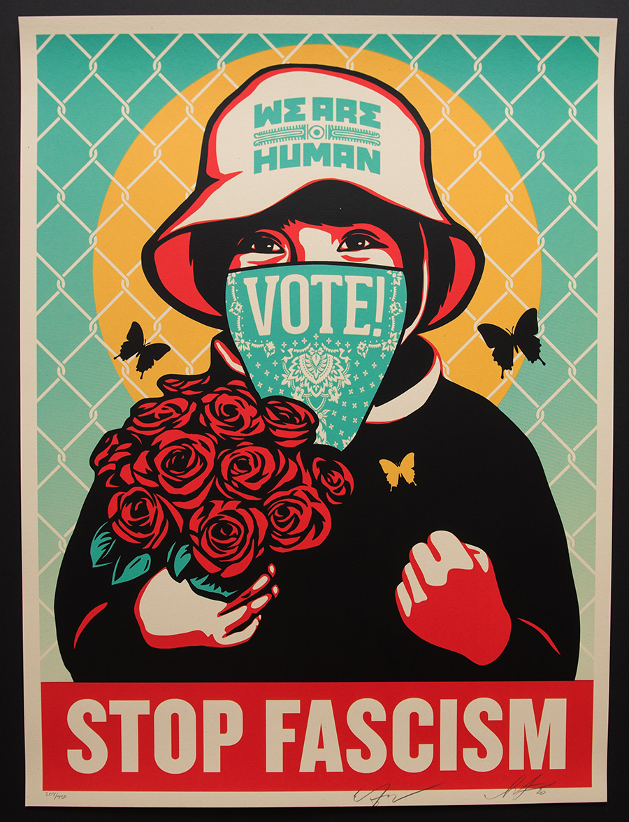 Stop Fascism poster print, collaboration of Ernesto Yerena and Shepard Fairey